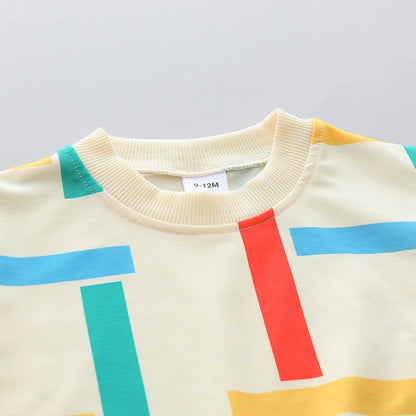Color Stripe Print Long Sleeve Pullover and Pants Set for Infant childrensterritory
