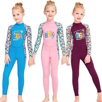 Kids Girls UV Protective Long Sleeve Sports Swimsuits childrensterritory