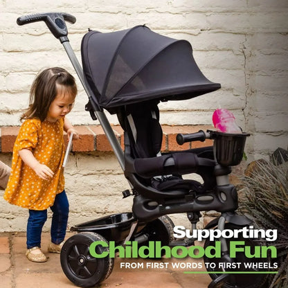 Kids Tricycle with 4-Stages Featuring Extra-Wide Front Tire