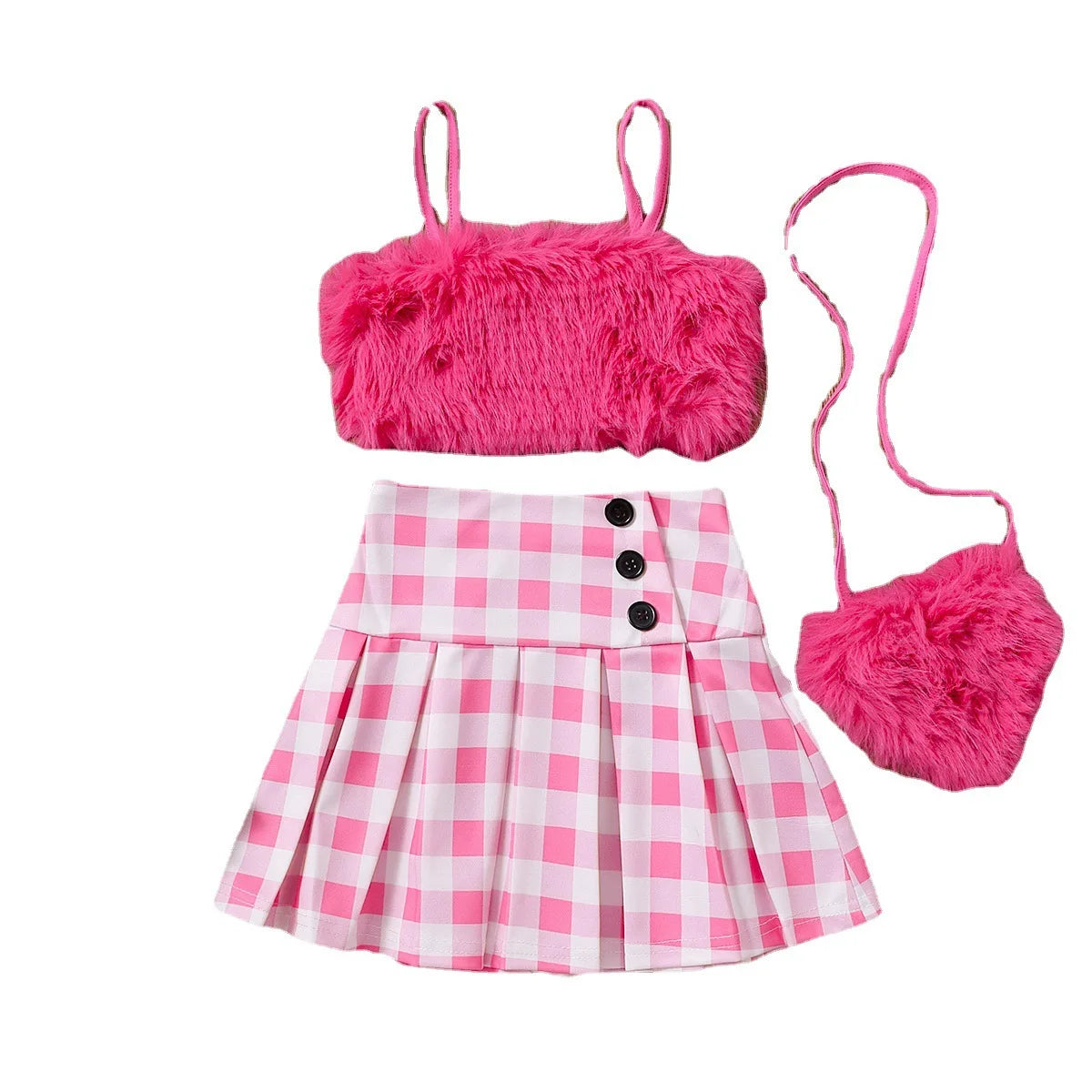 Kids Girls Summer Three-Piece Suit with Sling Bag childrensterritory