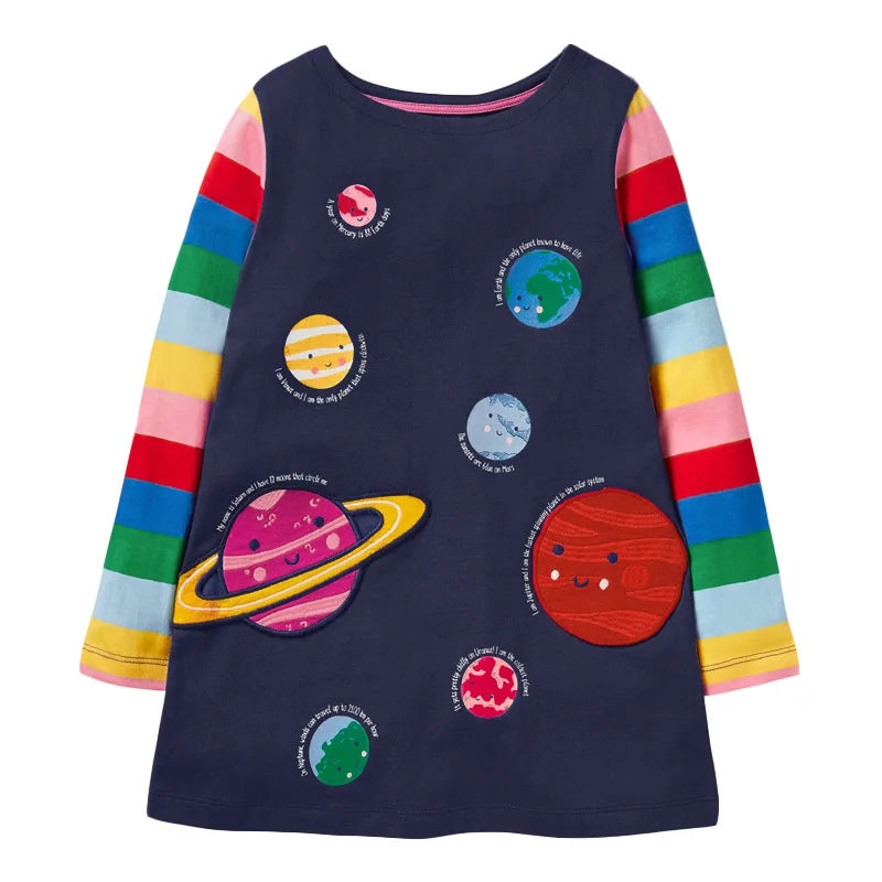 Cartoon Rabbits Embroidery Little Girls Autumn Dresses