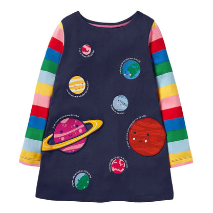 Cartoon Rabbits Embroidery Little Girls Autumn Dresses