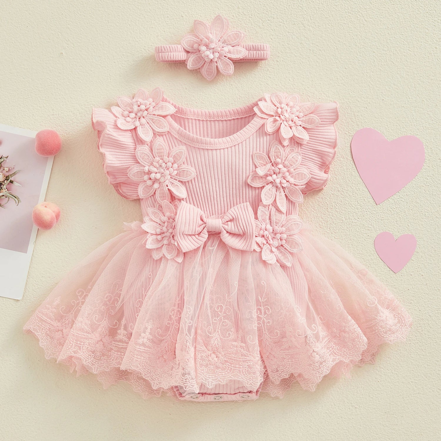 Baby Girl Lace Romper with Headband Outfit