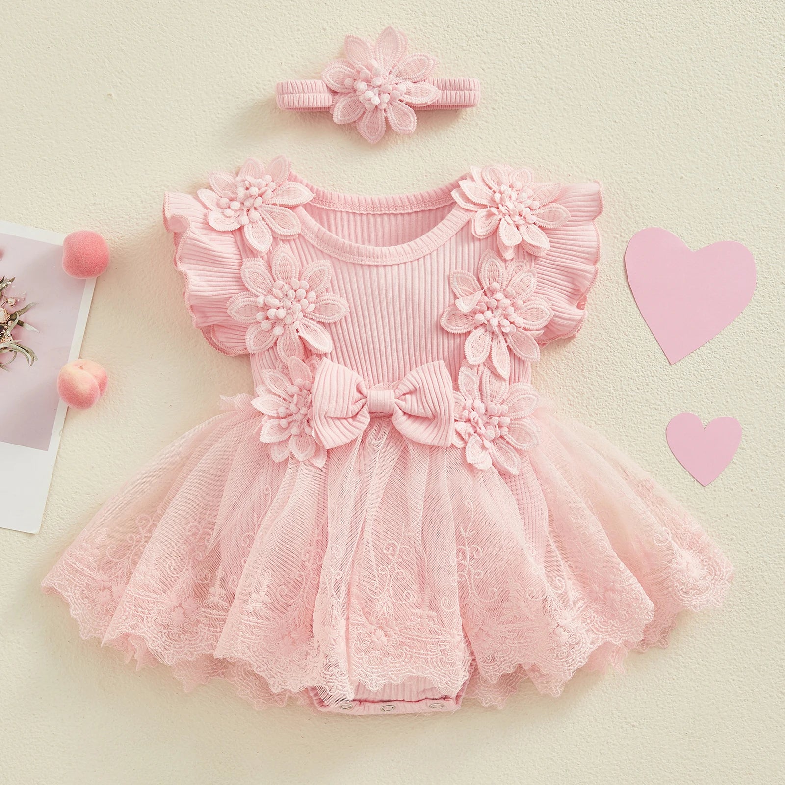 Baby Girl Lace Romper with Headband Outfit