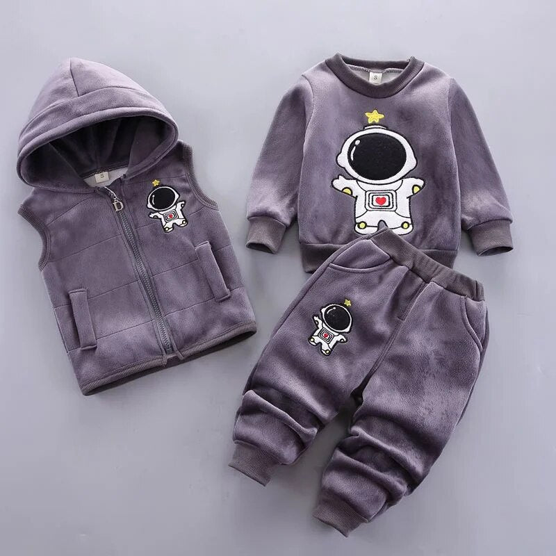 Baby Fleece Cartoon Bear Design, 3 Pieces Warm Clothing Set childrensterritory