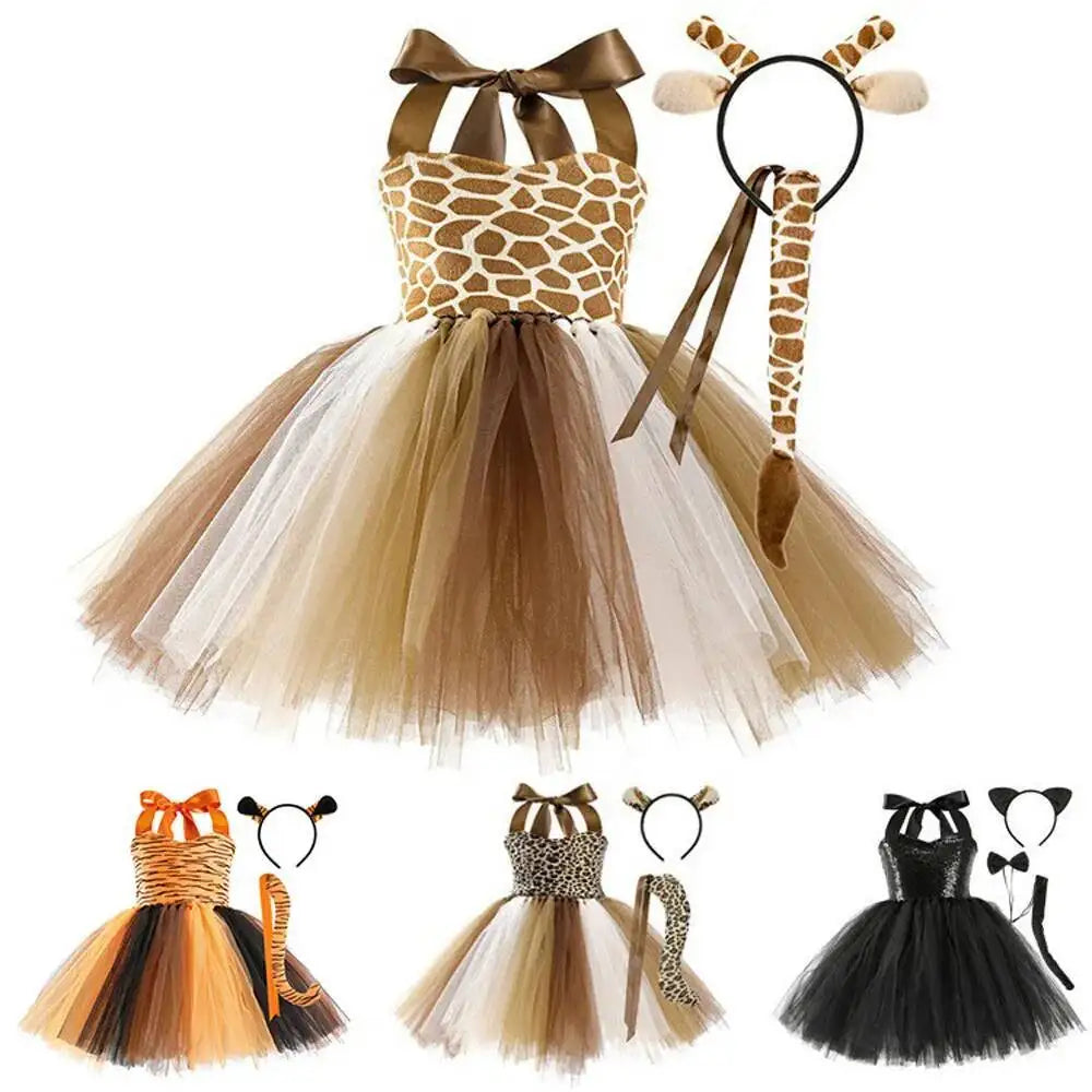 Kids Girls Little Cat Look Tutu Skirt Dresses for School Performance
