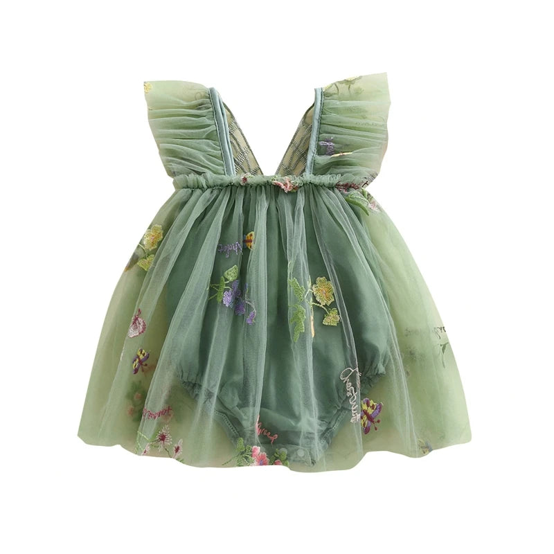 Baby Girls Flower Butterfly Embroidery Romper Dresses