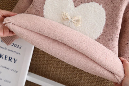 Kids Girls Cute Heart Design Warm High Collar Knitted Sweaters