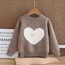 Kids Girls Cute Heart Design Warm High Collar Knitted Sweaters