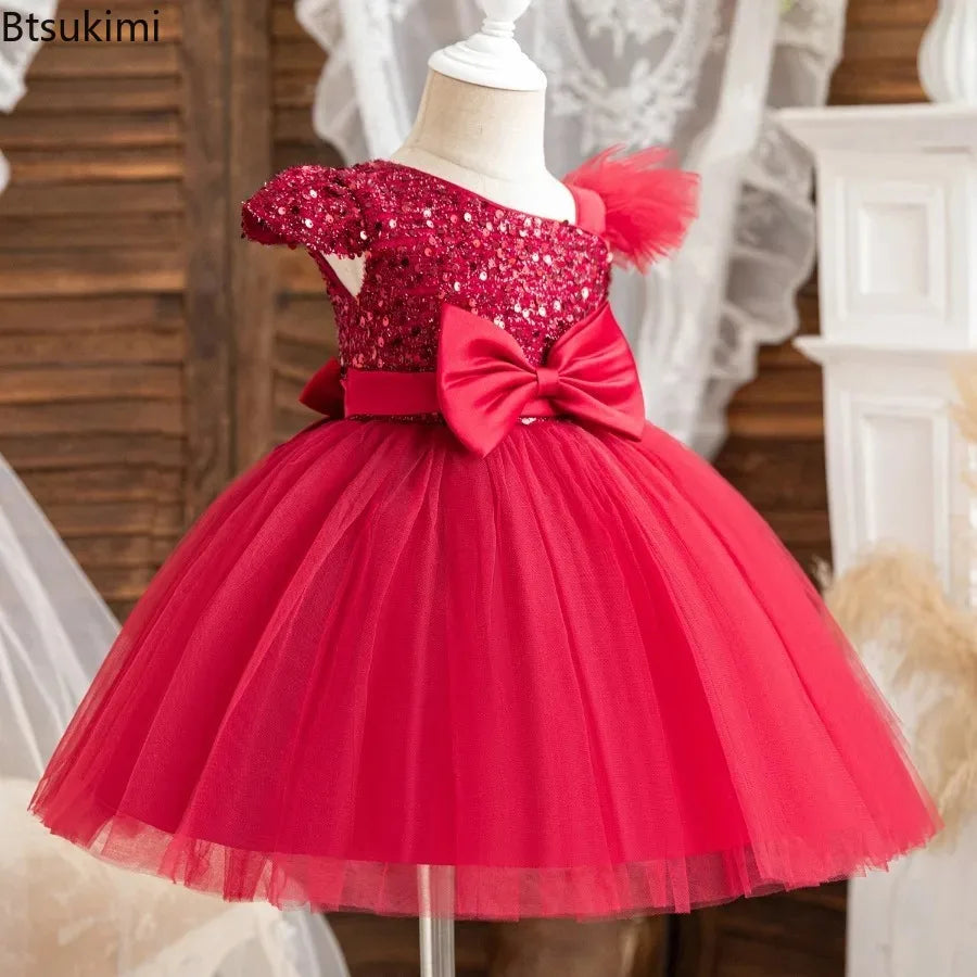 Baby Girls Sequins Fly Sleeves Tutu Wedding Party Princess Outfits