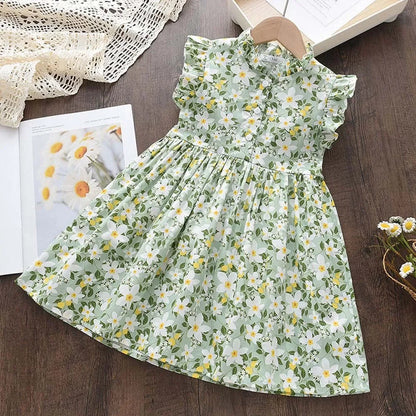 Kids Girls Flower Embroidery Casual Cotton Dresses
