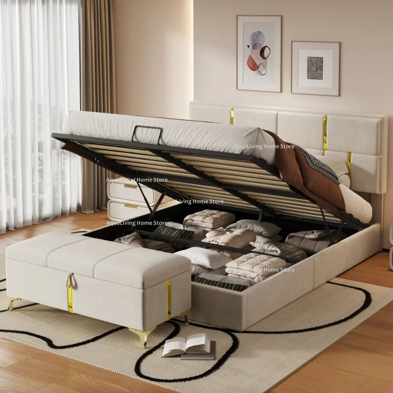 Platform Bed in Queen Size with Upholstery and Hydraulic Storage