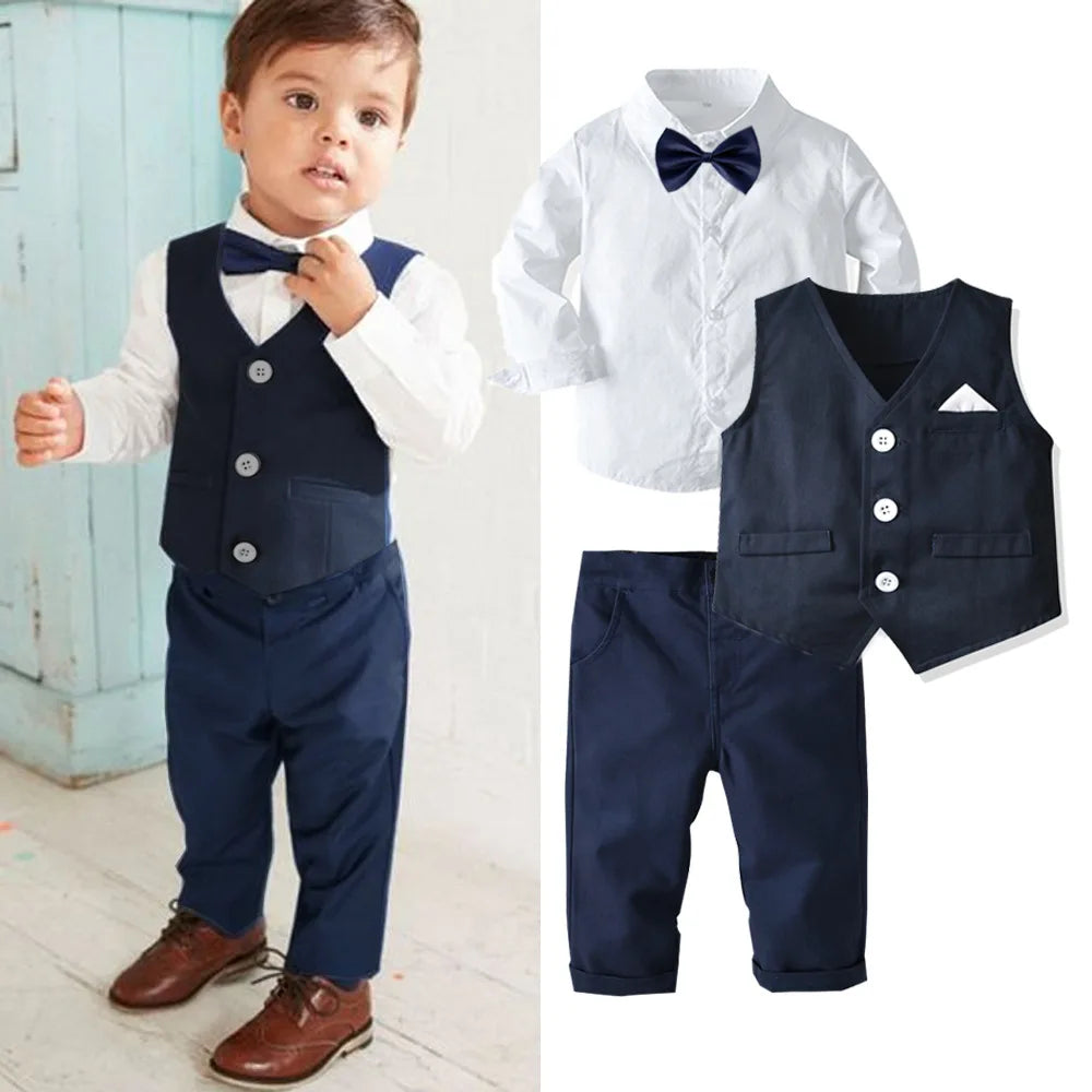 Solid 3PCS Formal Gentleman Clothing Set for Kids Boys