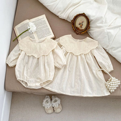 Flower Embroidery Baby Sisters Matching Outfits childrensterritory