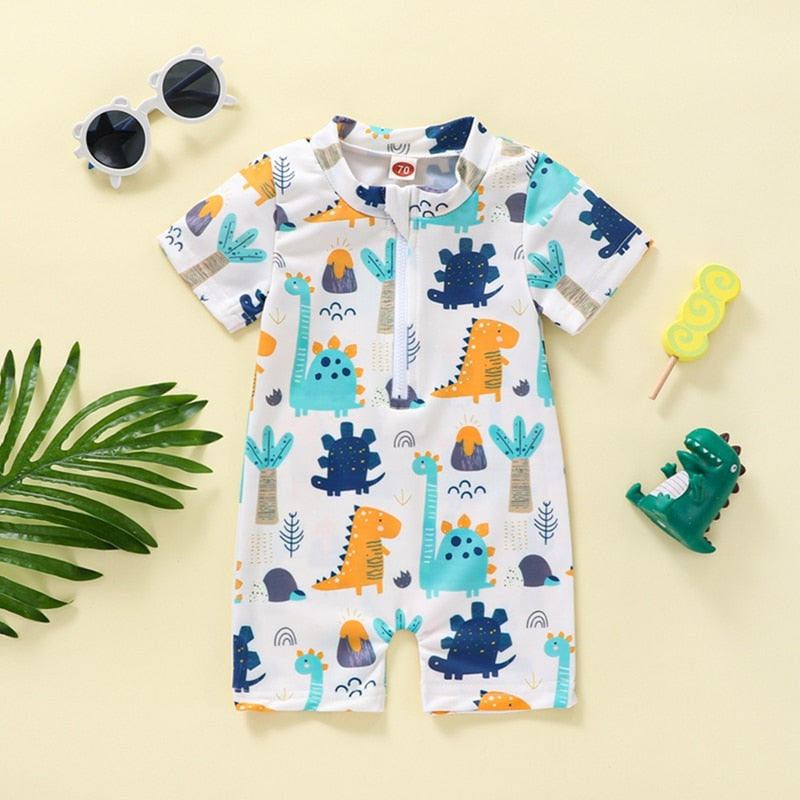 Cartoon Dinosaur Printed Baby/Kids Boys Zipper Swimsuit childrensterritory