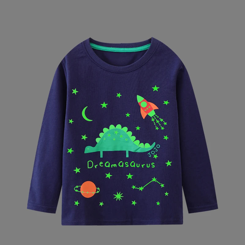 Kids Boys Luminous Cartoon Dinosaurs Design T-shirt