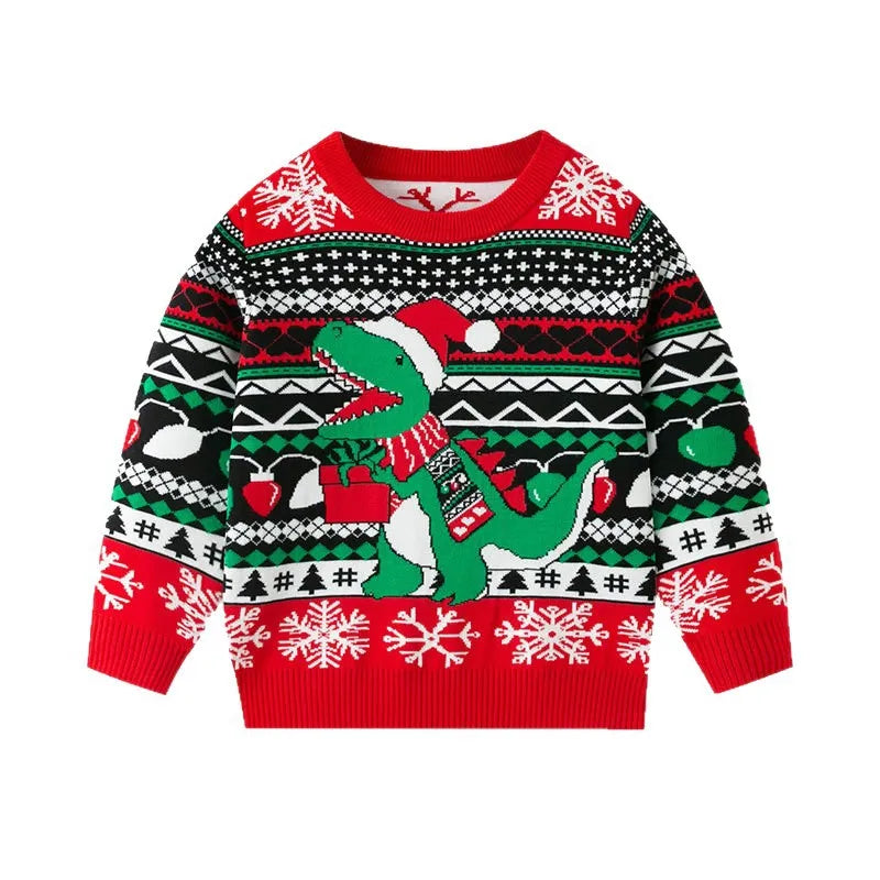 Kids' Long-Sleeved Christmas Print Winter Sweater