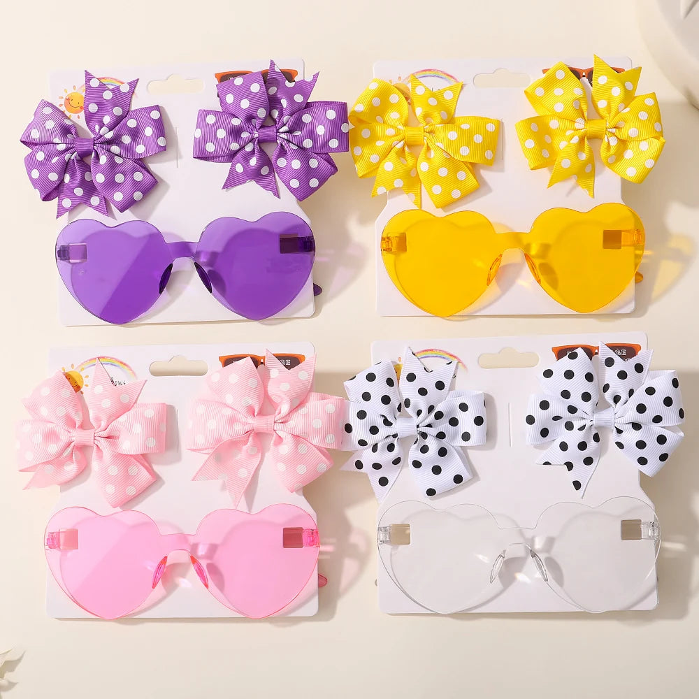 Girls Hair Bows And Colorful Heart Sun Glasses