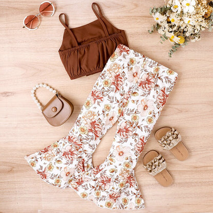 Bowknot Camisole with Floral Flare Pants for Girls childrensterritory