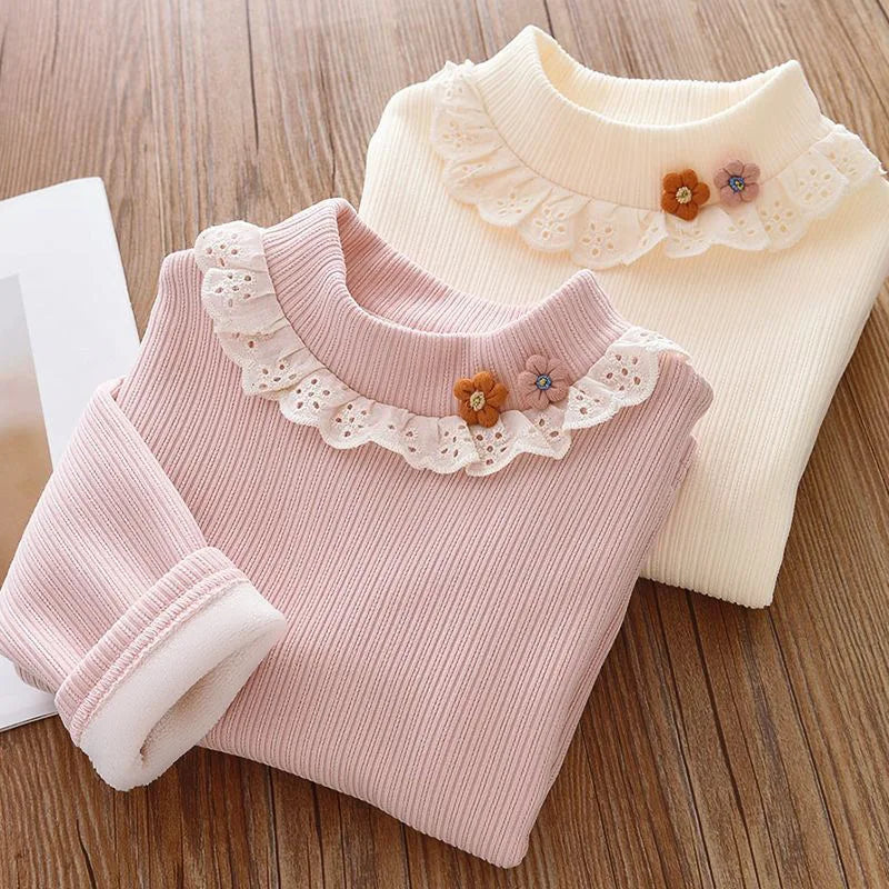 Girls' Long-Sleeved Round-Neck Design Winter Top