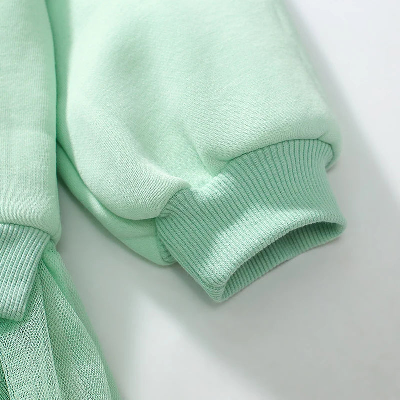 Kids Girls Warm Fleece Long Sleeves Mesh Dresses childrensterritory