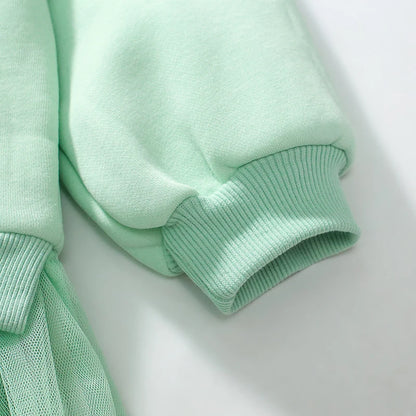 Kids Girls Warm Fleece Long Sleeves Mesh Dresses childrensterritory