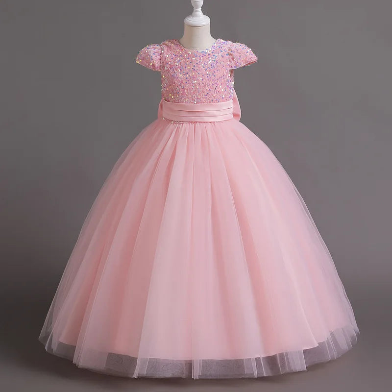 Sequin Bow Design Fluffy Formal Evening Party Dresses childrensterritory
