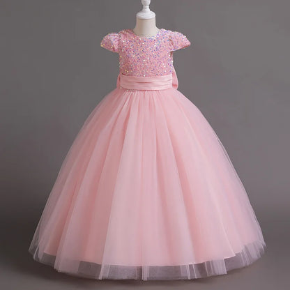 Sequin Bow Design Fluffy Formal Evening Party Dresses childrensterritory