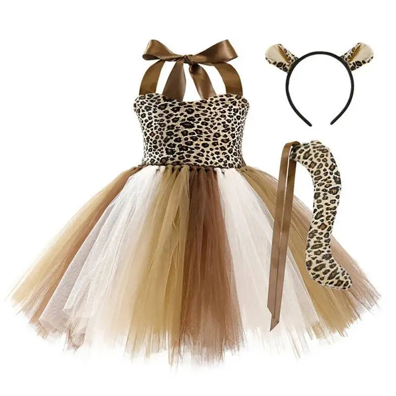 Kids Girls Little Cat Look Tutu Skirt Dresses for School Performance