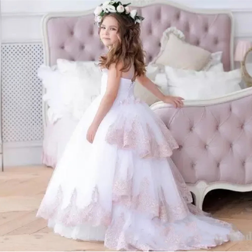 Lovely Sheer Neck Lace Design Little Princess First Communion Dress