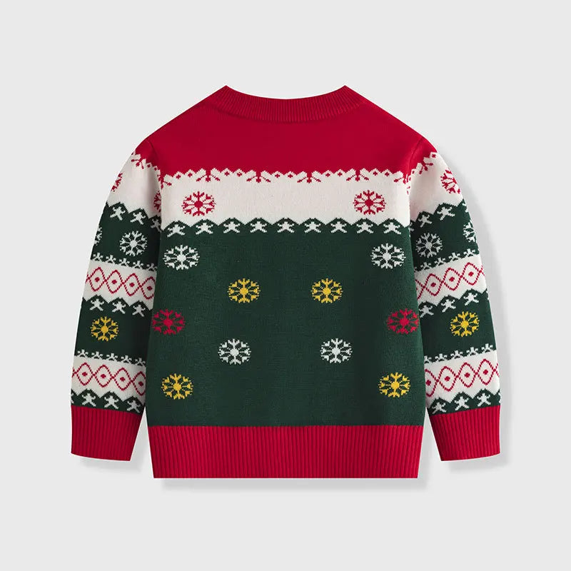 Kids Cartoon Christmas Snowman Round Neck Warm Sweater childrensterritory