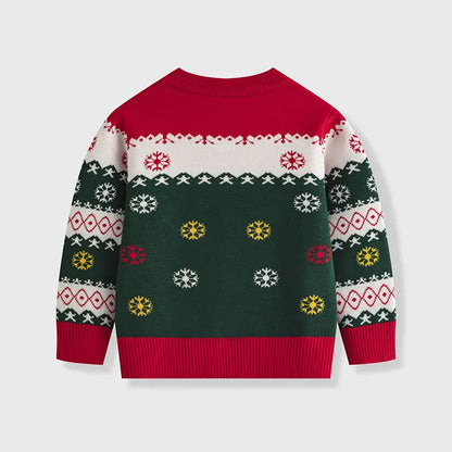 Kids Cartoon Christmas Snowman Round Neck Warm Sweater childrensterritory