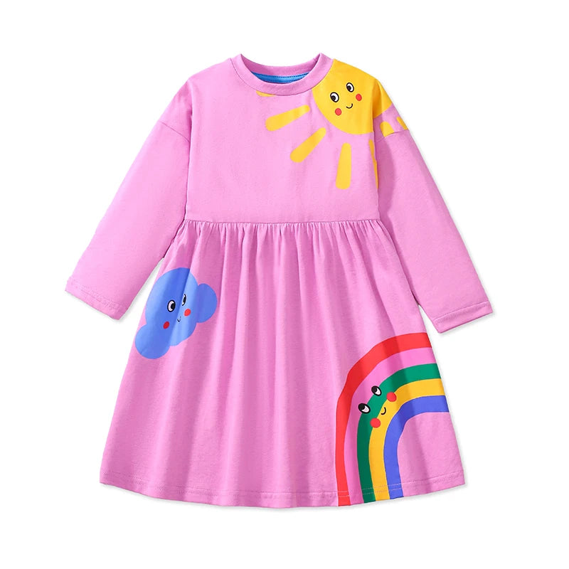Long Sleeves Unicorn Print Casual Dresses For Girls childrensterritory