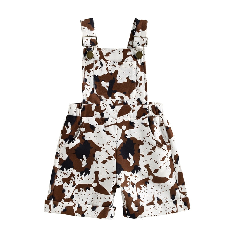 Kids Girls Printed Rolled Hem Overall Shorts with Pockets childrensterritory