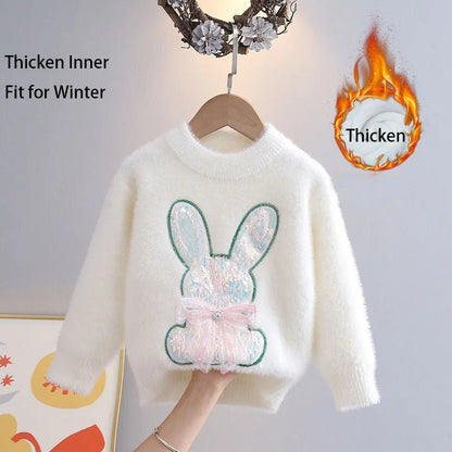 Kids Girls Cartoon Rabbit Design Fall Winter Pullover childrensterritory