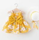 Baby Girls Sleeveless Floral Print Casual Dress with Hat childrensterritory