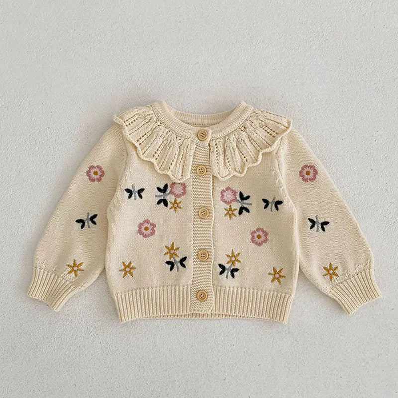 Baby Girls Long Sleeves Floral Embroidery Knitted Cardigans childrensterritory