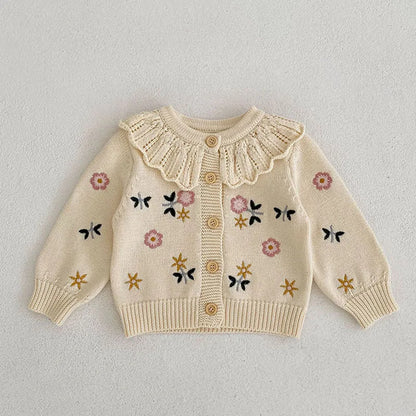 Baby Girls Long Sleeves Floral Embroidery Knitted Cardigans childrensterritory