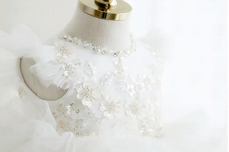 Pearl-Decorated Multilayared Baby Christening Dress childrensterritory