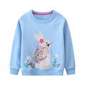 Rabbits Flowers Embroidered Little Girls Long Sleeve Sweatshirt childrensterritory