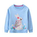 Rabbits Flowers Embroidered Little Girls Long Sleeve Sweatshirt childrensterritory
