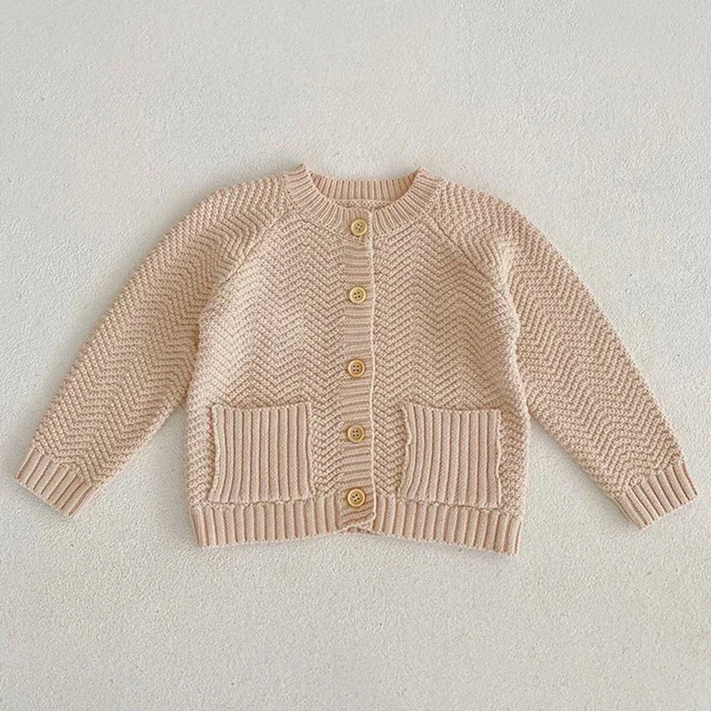 Solid Color Long Sleeve Infant Girls Knitted Cardigans childrensterritory