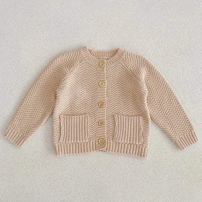 Solid Color Long Sleeve Infant Girls Knitted Cardigans childrensterritory