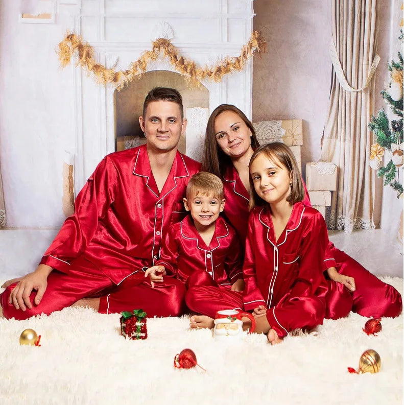 Family Matching Long Sleeve Satin Sleepwear Set