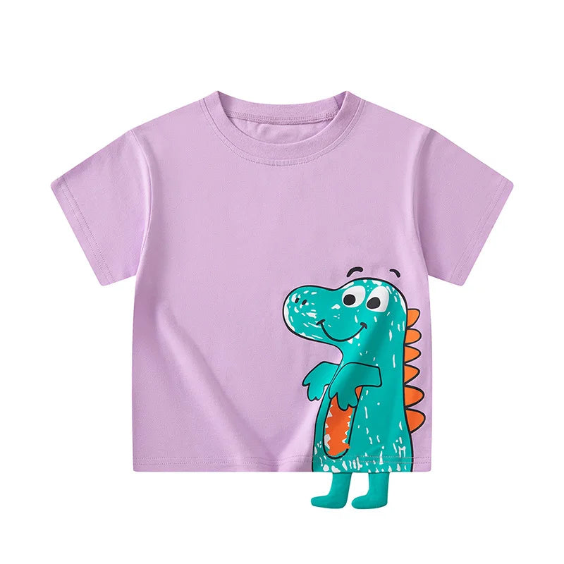 Green Cartoon Frog Print Summer T-Shirts for Kids
