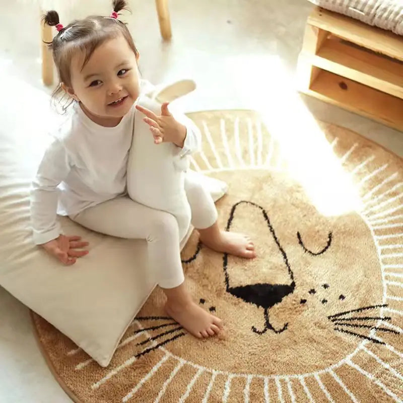 Lion Cartoon Design Round Shape Play Mat for Living Room, Bedroom childrensterritory