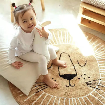 Lion Cartoon Design Round Shape Play Mat for Living Room, Bedroom childrensterritory