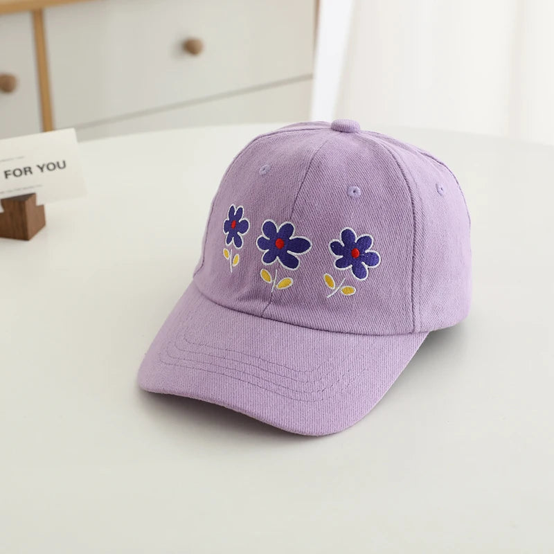 Little Girls Flowers Embroidery Adjustable Sports Caps