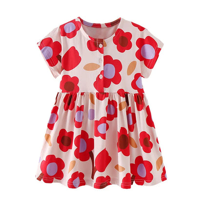 Kids Girls Soft Cotton Cartoon Print Summer Casual Dress