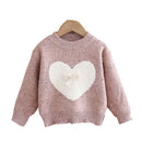 Kids Girls Cute Heart Design Warm High Collar Knitted Sweaters